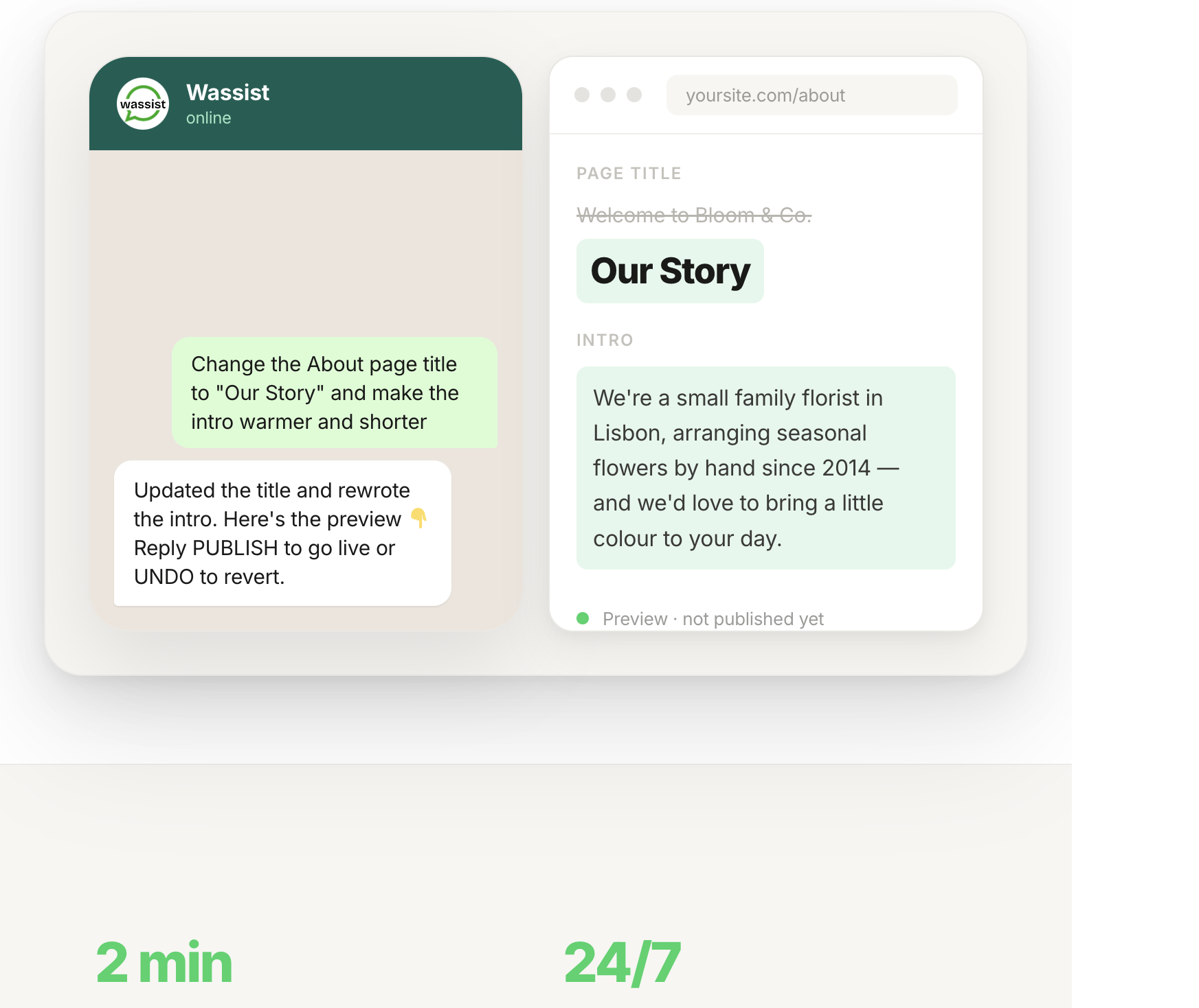 An About page rewritten from a WhatsApp message
